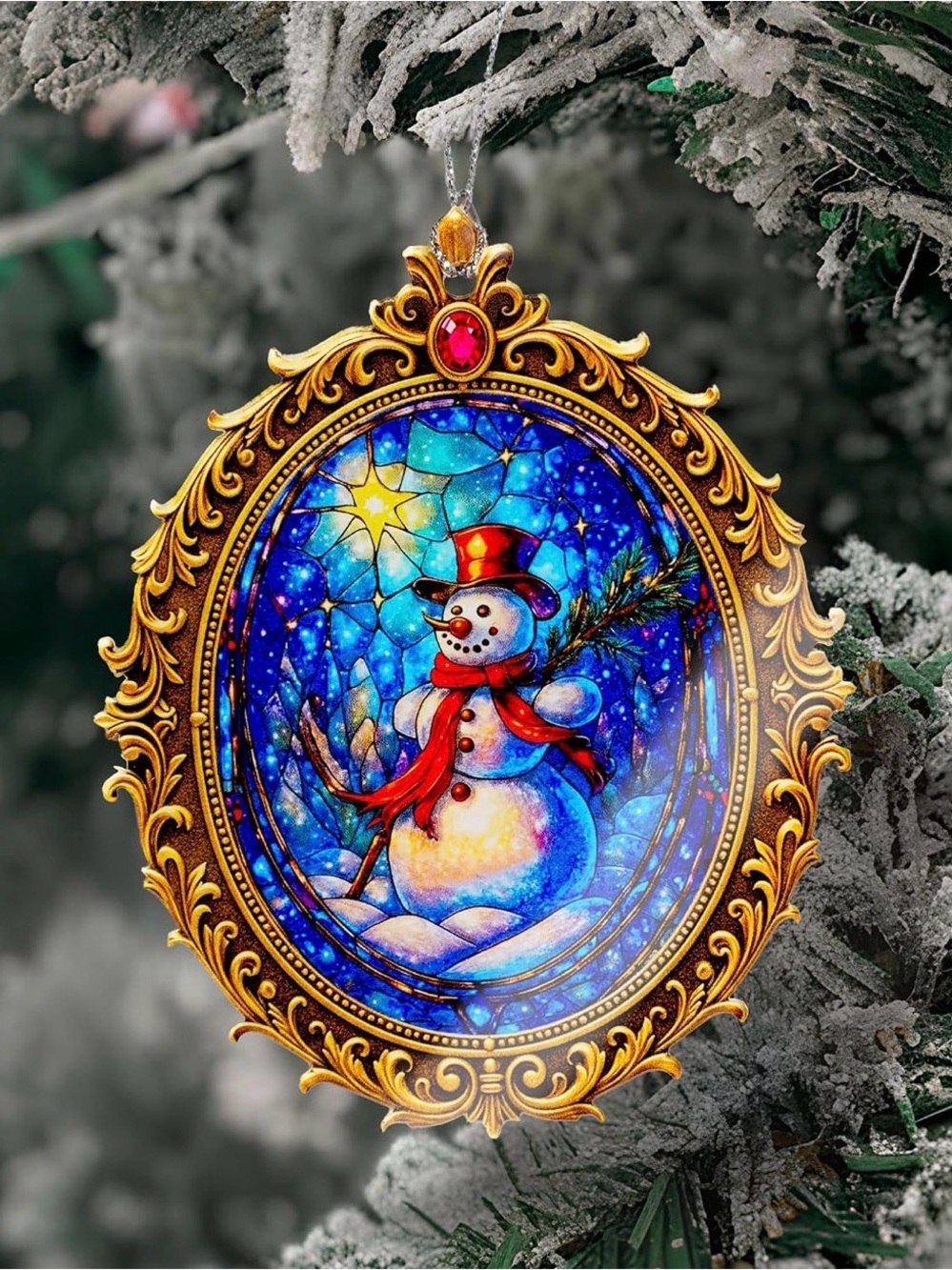✴️New✴️Gold-Framed Blue Snowman Holiday Ornament “Acrylic” (2/$15)